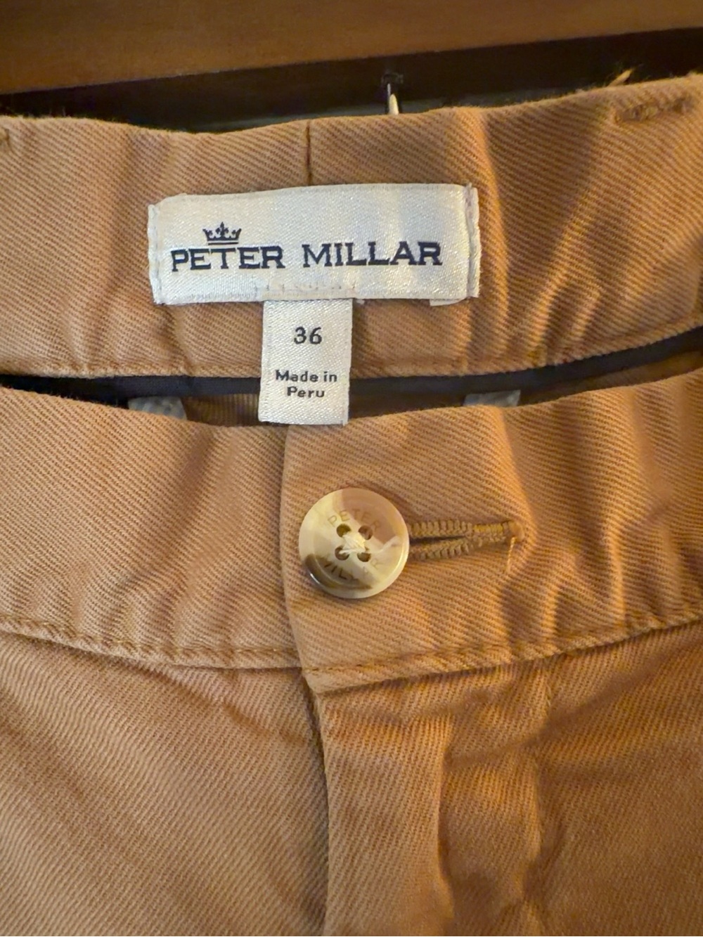 Peter Millar Men’s Chino Pants Size 36x29 Brown Tan Straight Flat Front Cotton - Picture 5 of 7